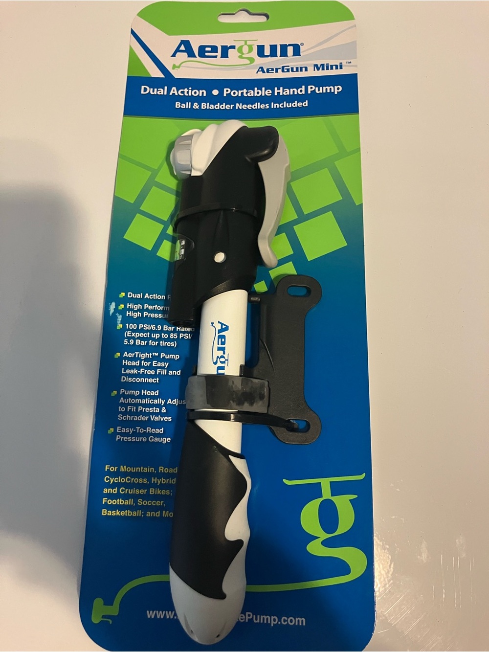 Mini Dual-Action Hand Pump — Black & White